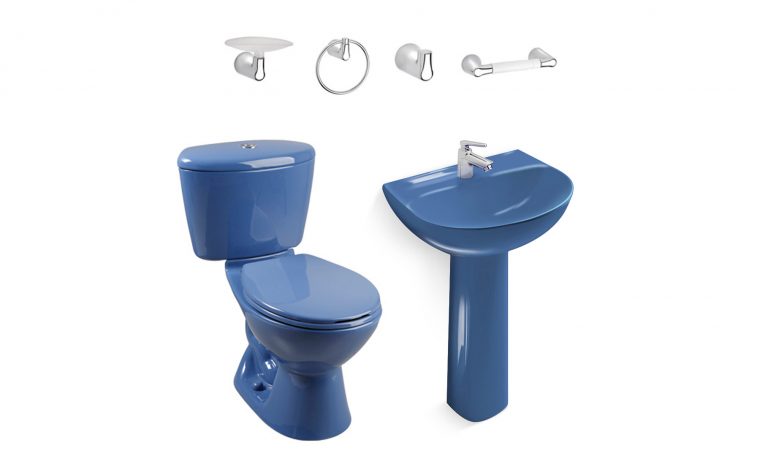 Combo Manantial Azul_ sanitario, lavamanos con pedestal, grifería y accesorios de venta en Construrama Ferroangel